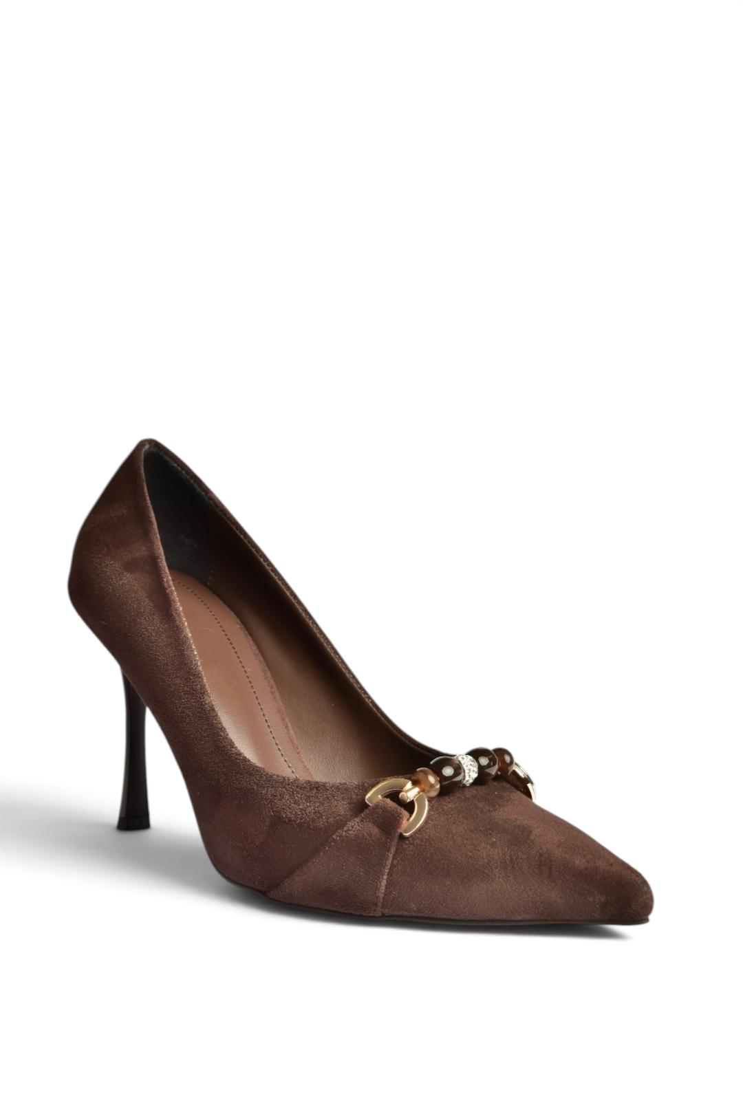 Z676111102 Kahverengi Süet İnce Topuklu Kadın Topuklu Stiletto Ayakkabı
