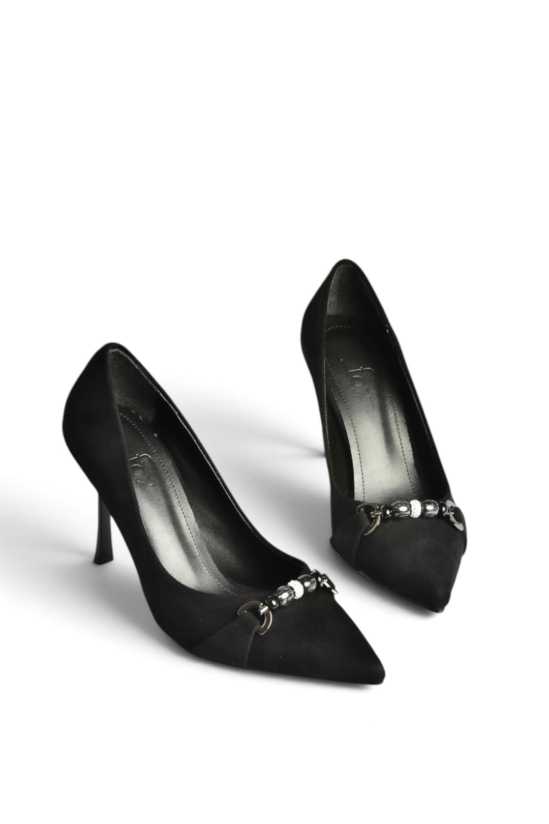 Z676111102 Siyah Süet İnce Topuklu Kadın Topuklu Stiletto Ayakkabı