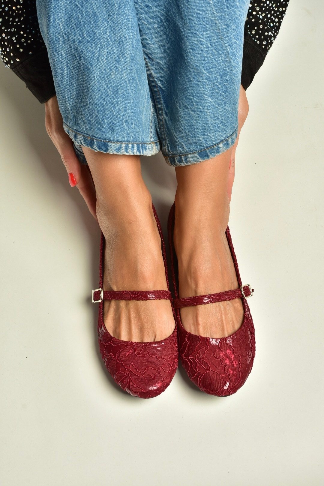 Z726232704 Bordo Kumaş Bantlı Kadın Babet