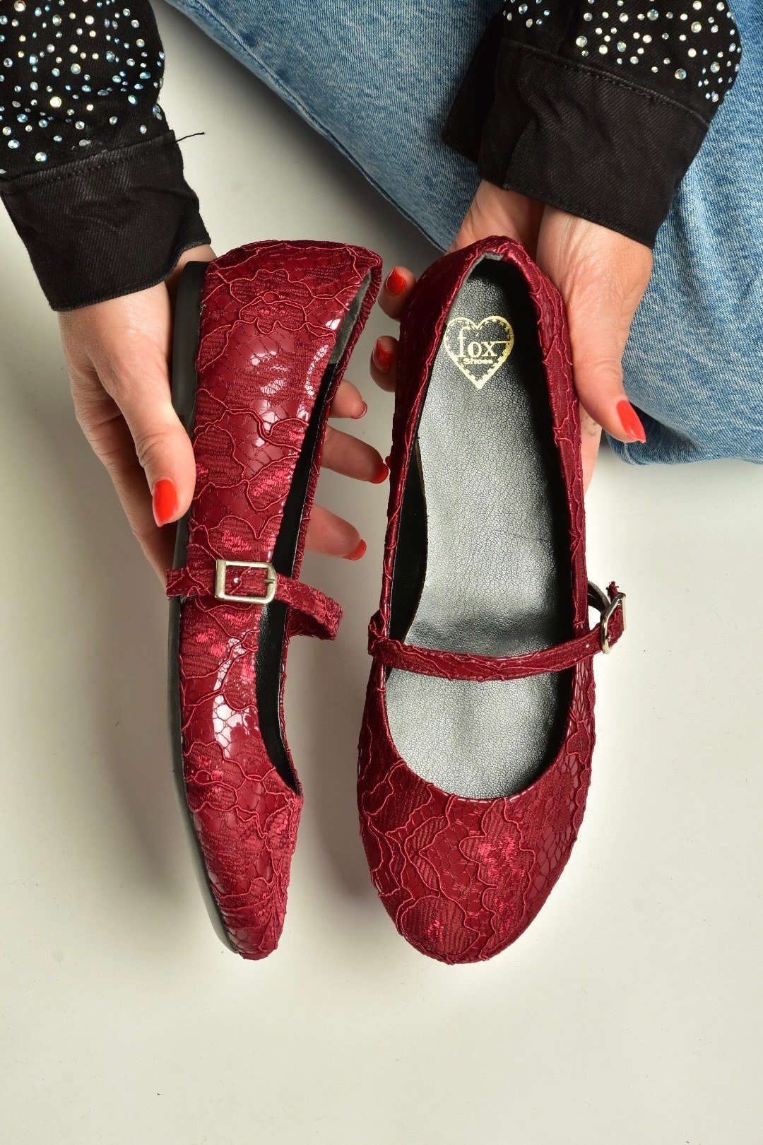 Z726232704 Bordo Kumaş Bantlı Kadın Babet
