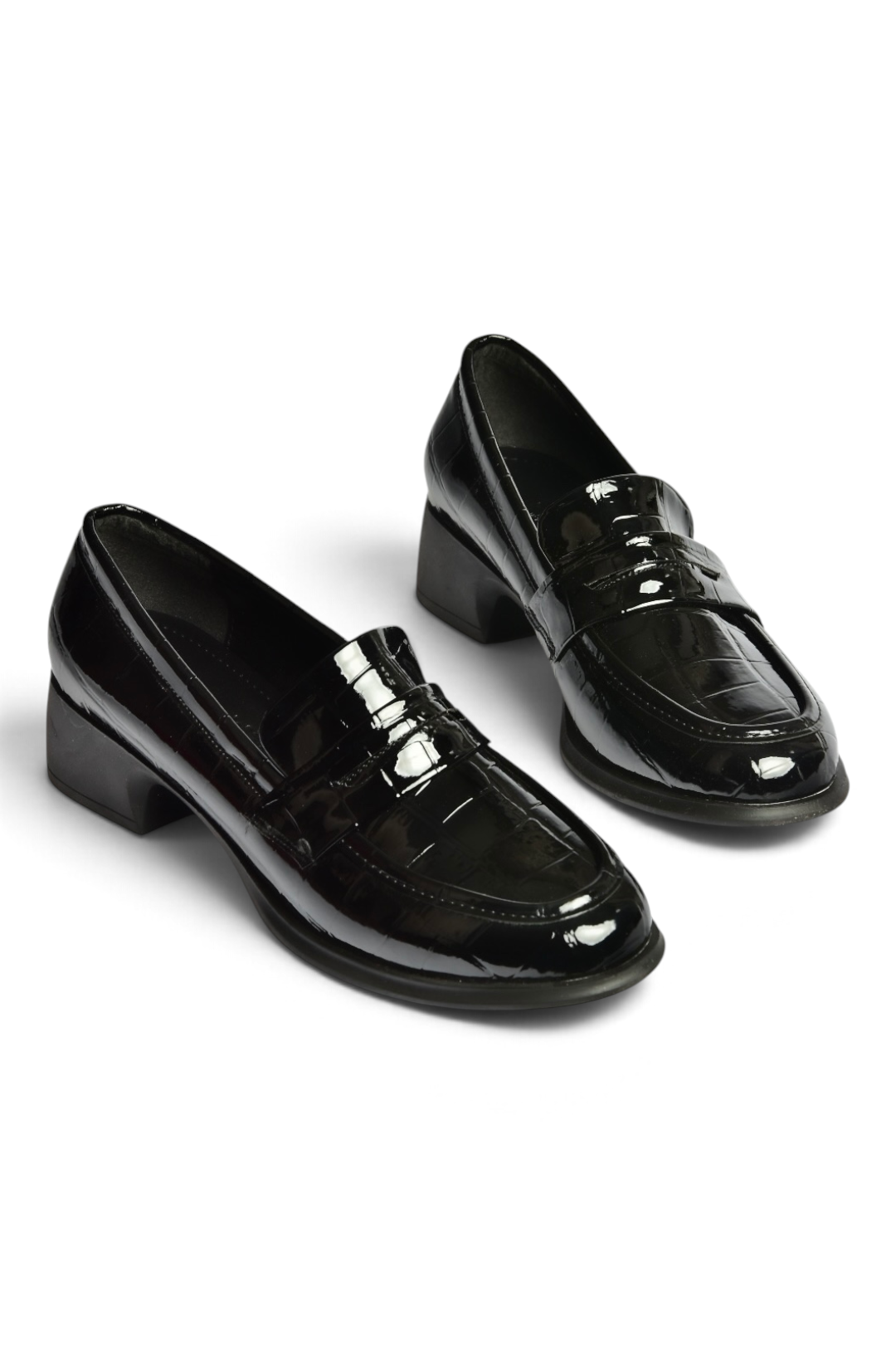Z820066211 Siyah Kroko Baskılı Kalın Topuklu Loafer Ayakkabı