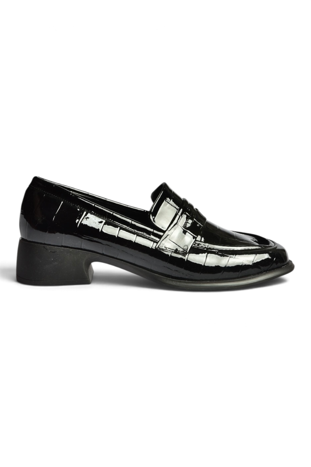 Z820066211 Siyah Kroko Baskılı Kalın Topuklu Loafer Ayakkabı
