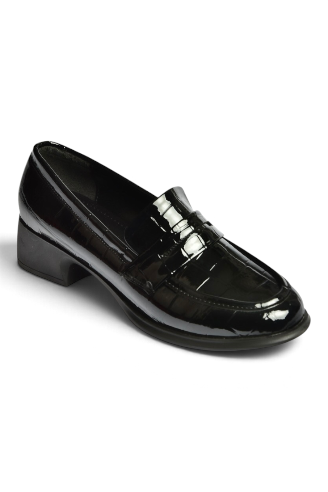 Z820066211 Siyah Kroko Baskılı Kalın Topuklu Loafer Ayakkabı