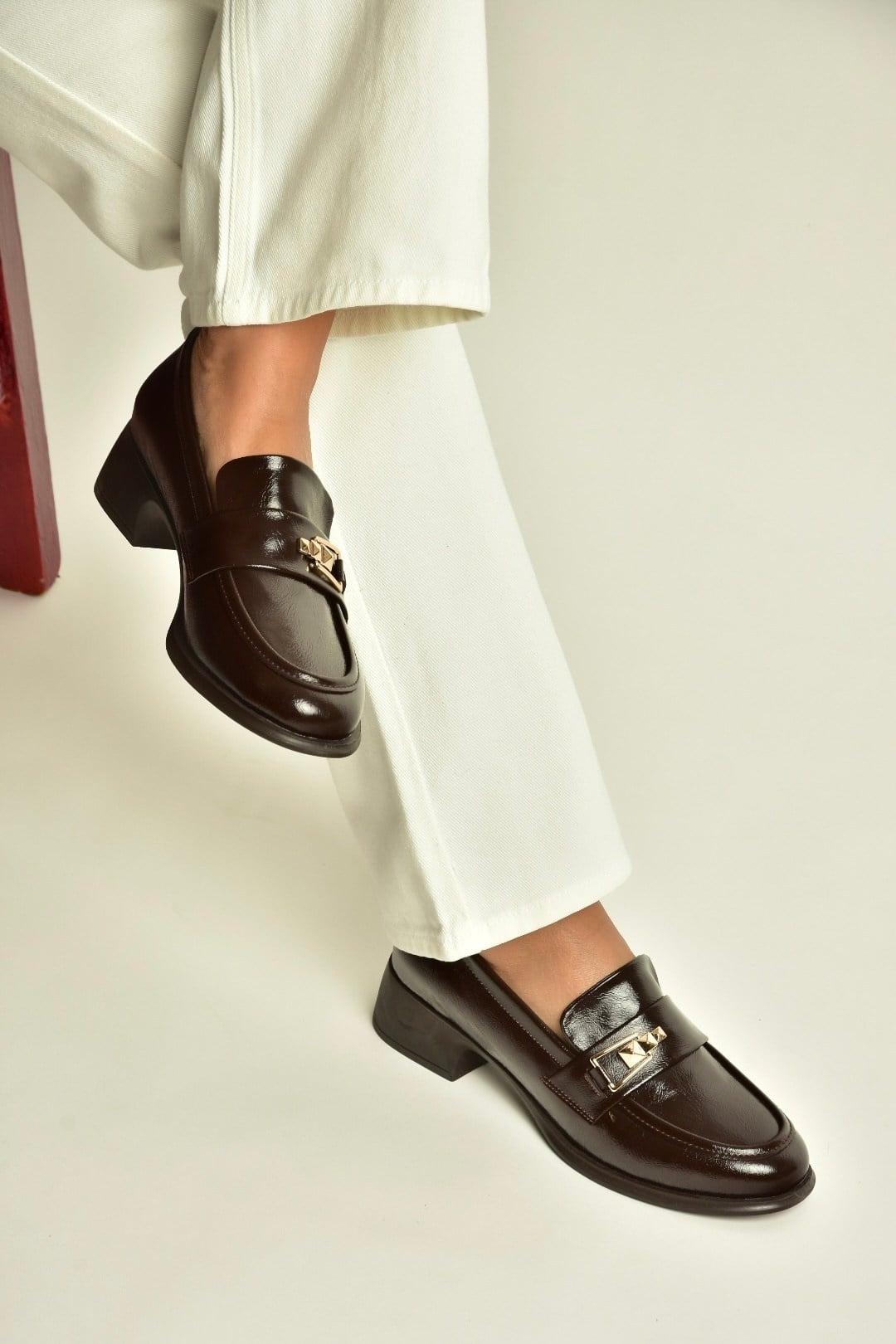 Z820106460 Kahverengi Rustik Kalın Topuklu Loafer Ayakkabı