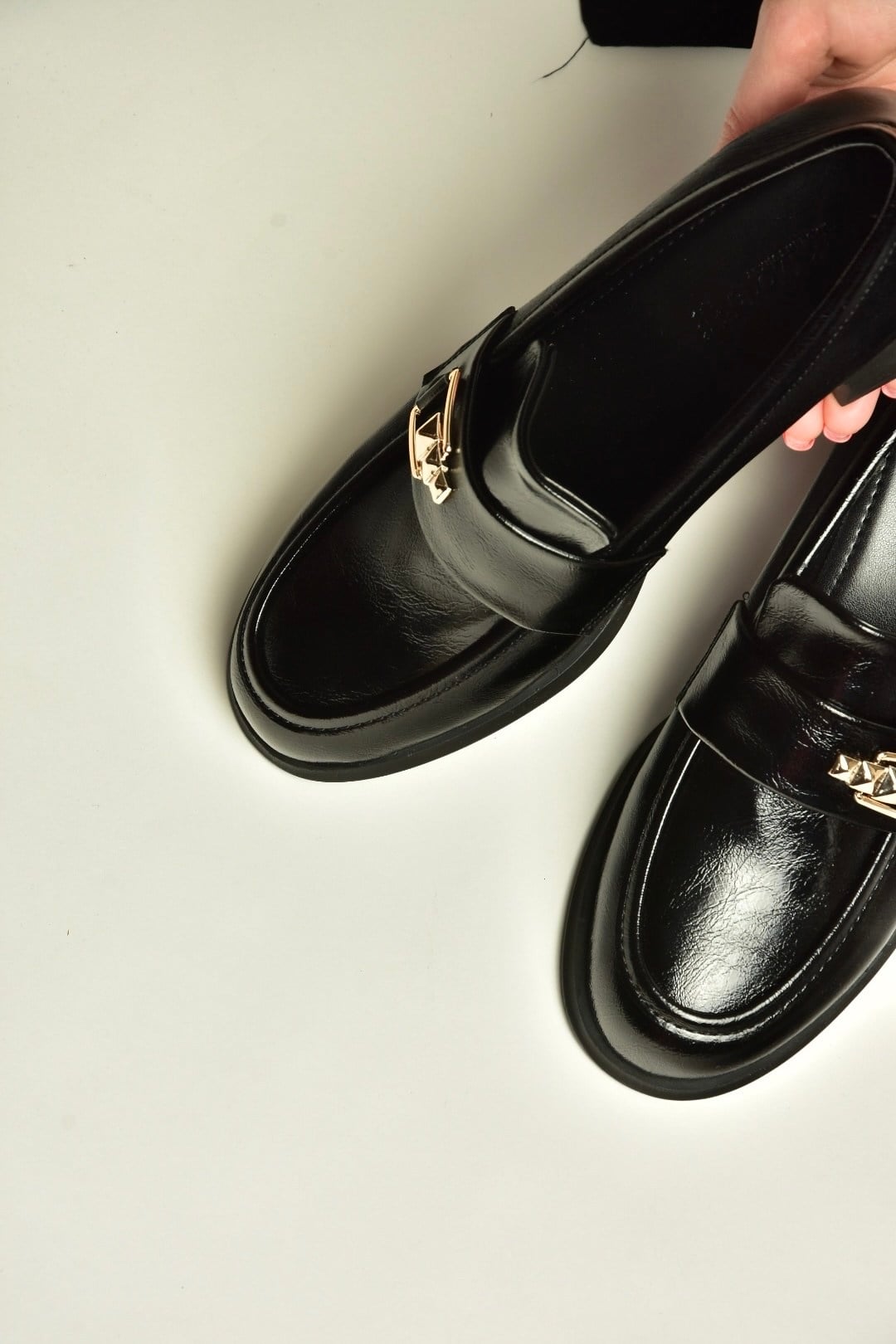 Z820106460 Siyah Rustik Kalın Topuklu Loafer Ayakkabı