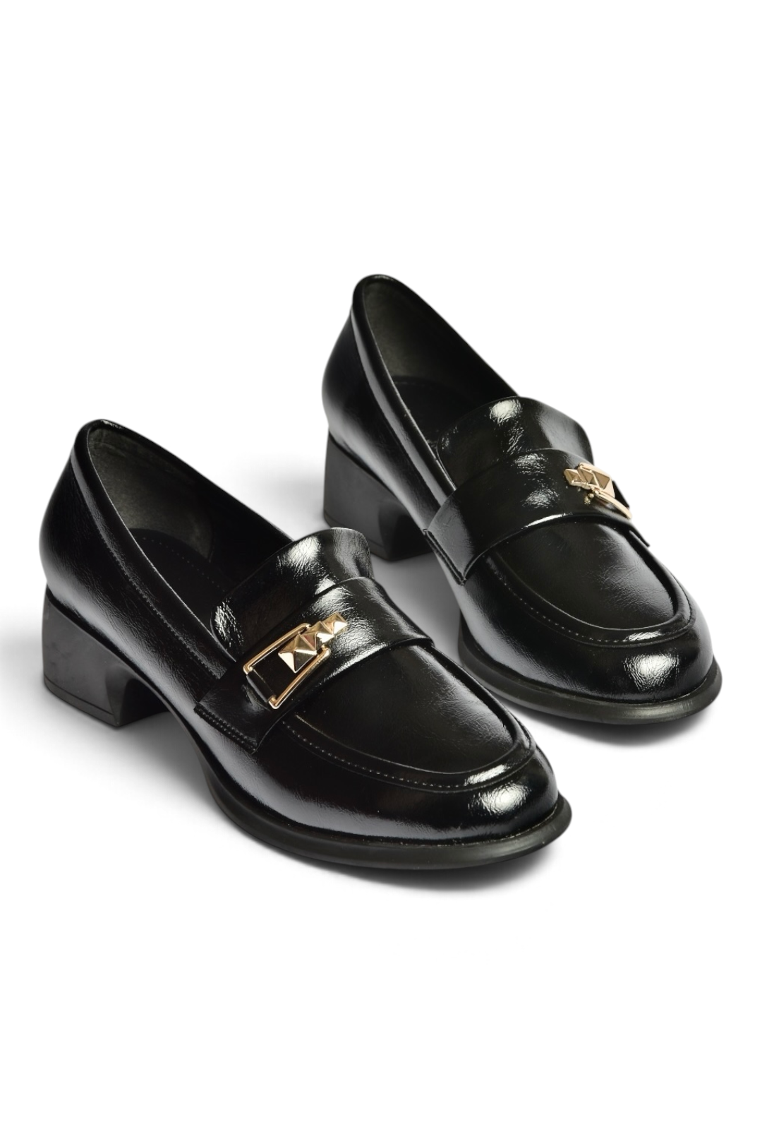 Z820106460 Siyah Rustik Kalın Topuklu Loafer Ayakkabı
