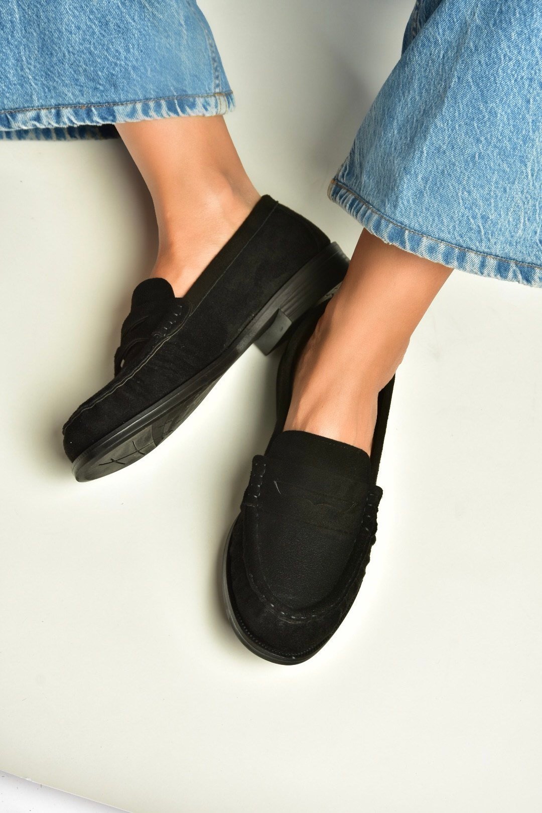 Z820221002 Siyah Süet Kadın Loafer Ayakkabı