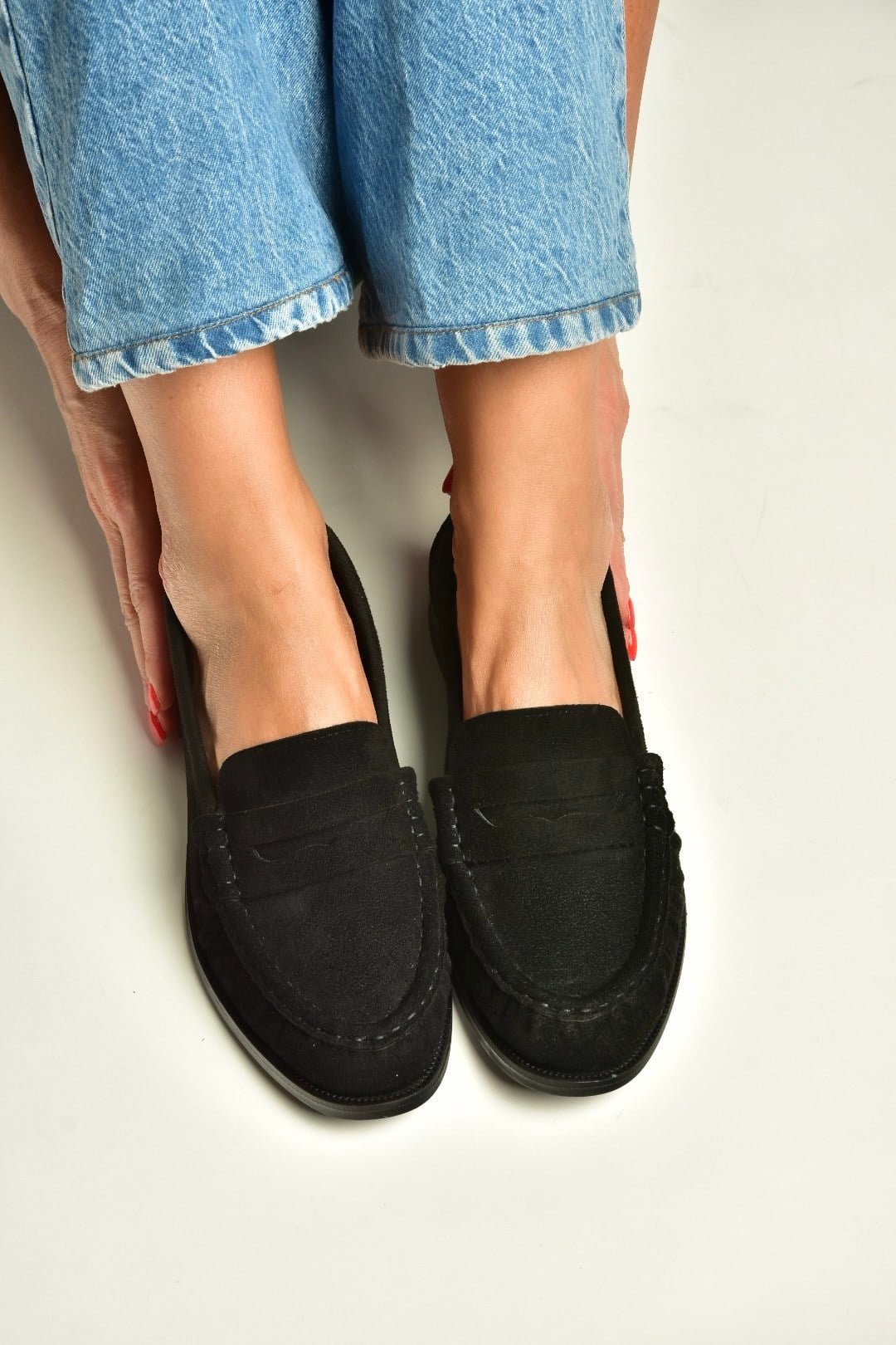 Z820221002 Siyah Süet Kadın Loafer Ayakkabı