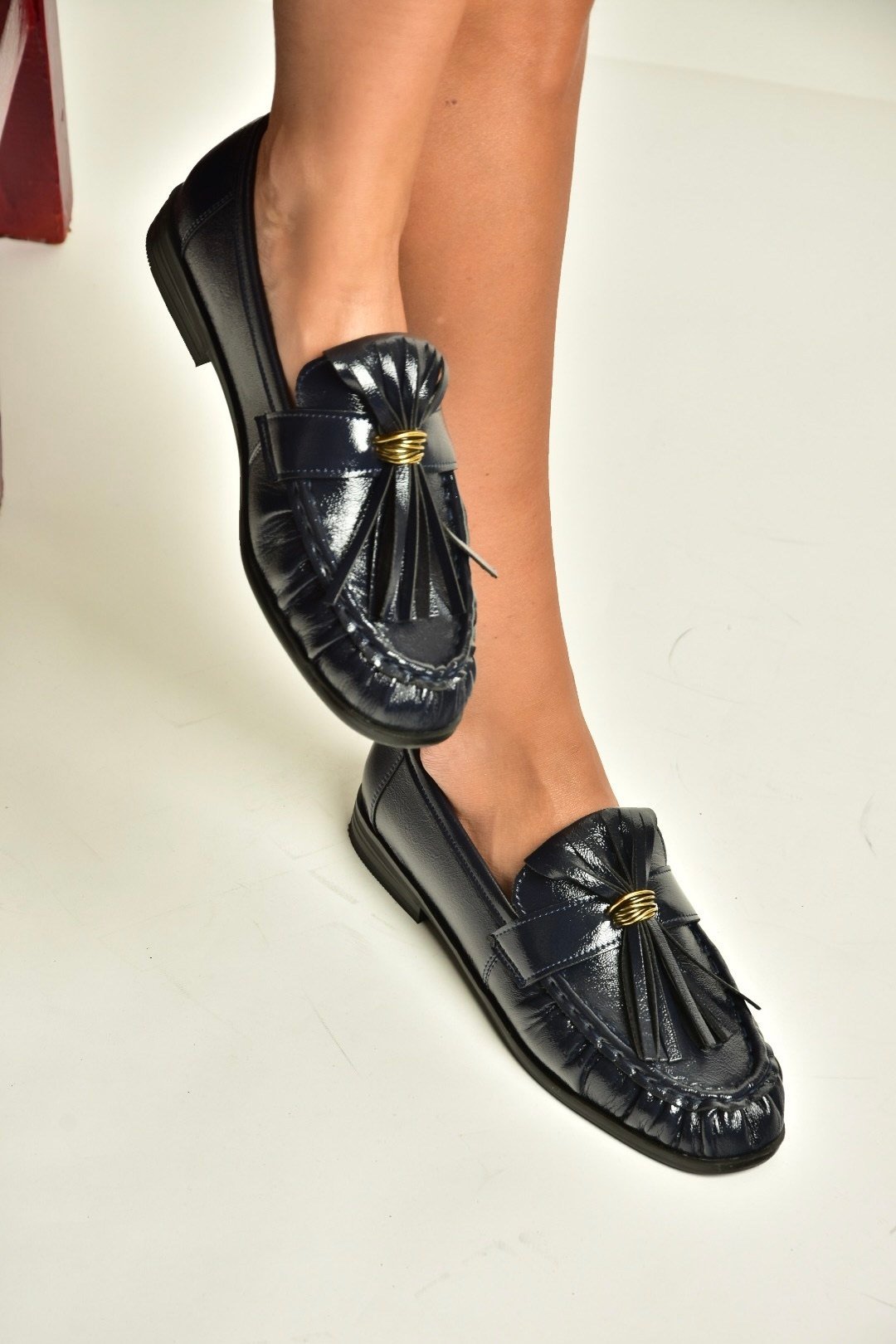 Z820617208 Lacivert Püskül Detaylı Rugan Loafer Ayakkabı