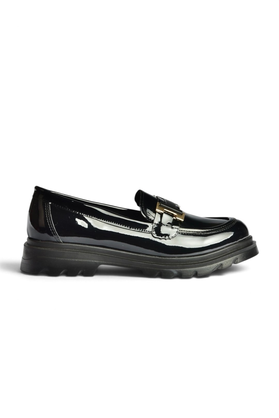 Z881862108 Siyah Rugan Kalın Tabanlı Tokalı Loafer