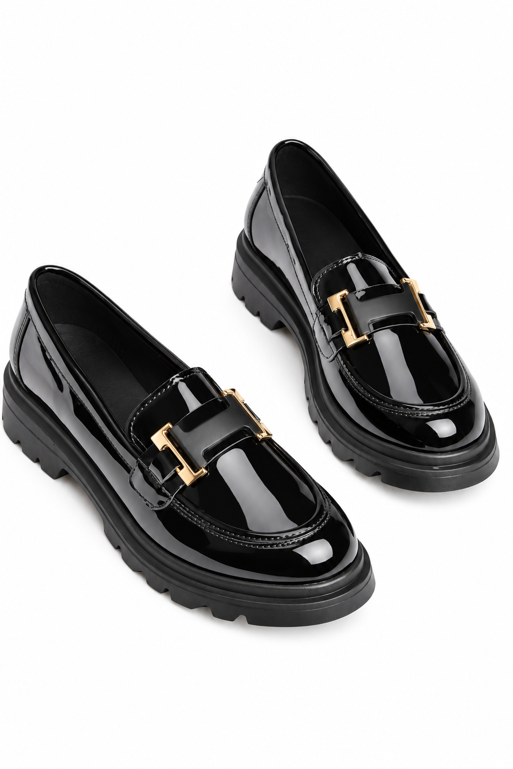 Z881862108 Siyah Rugan Kalın Tabanlı Tokalı Loafer