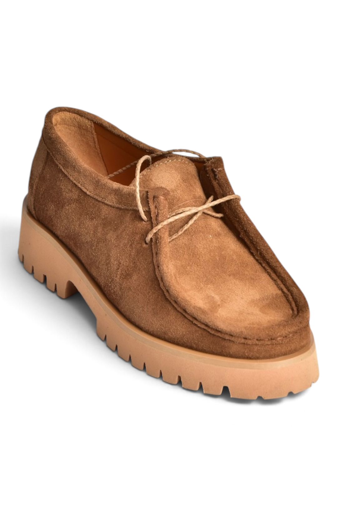Z944012961 Taba Süet Bağcıklı Kalın Tabanlı Makosen Loafer Ayakkabı