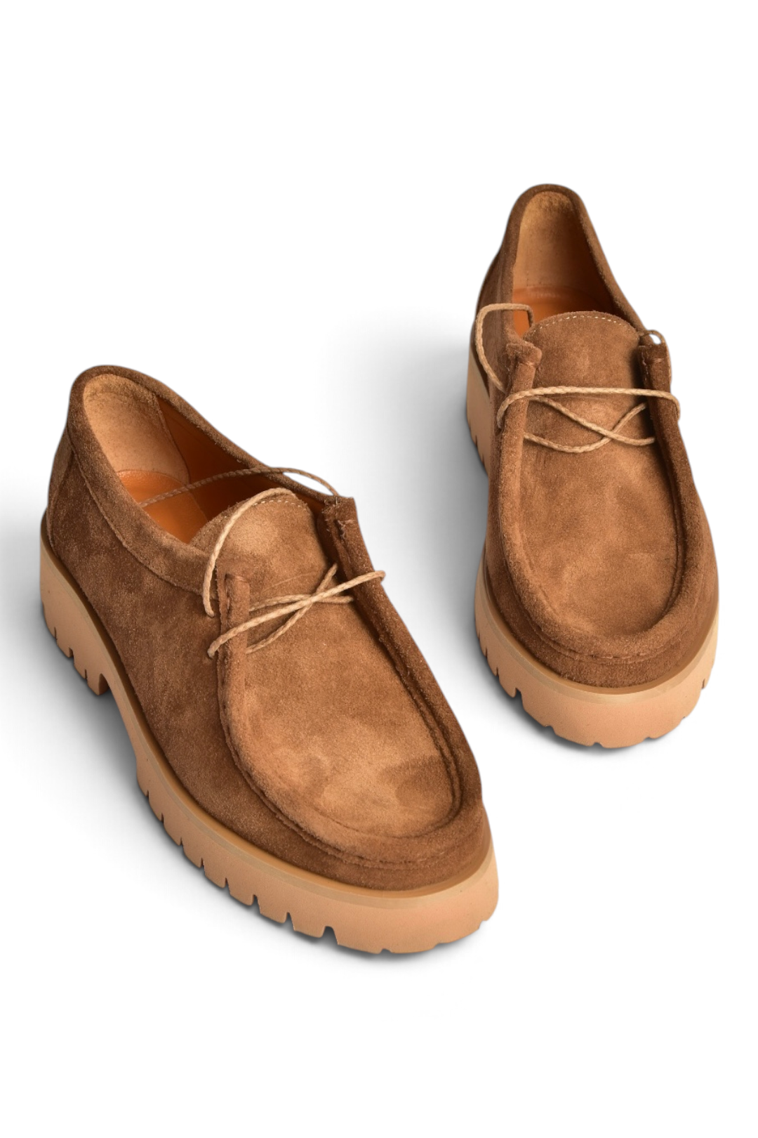 Z944012961 Taba Süet Bağcıklı Kalın Tabanlı Makosen Loafer Ayakkabı