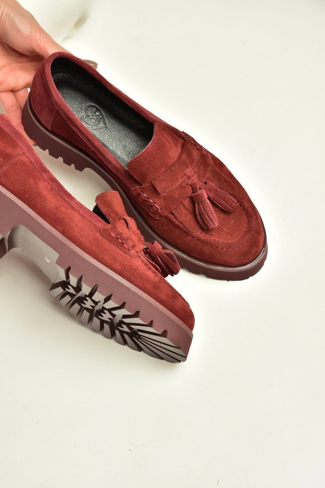 Z944014461 Bordo Süet Kalın Tabanlı Püsküllü Loafer Ayakkabı