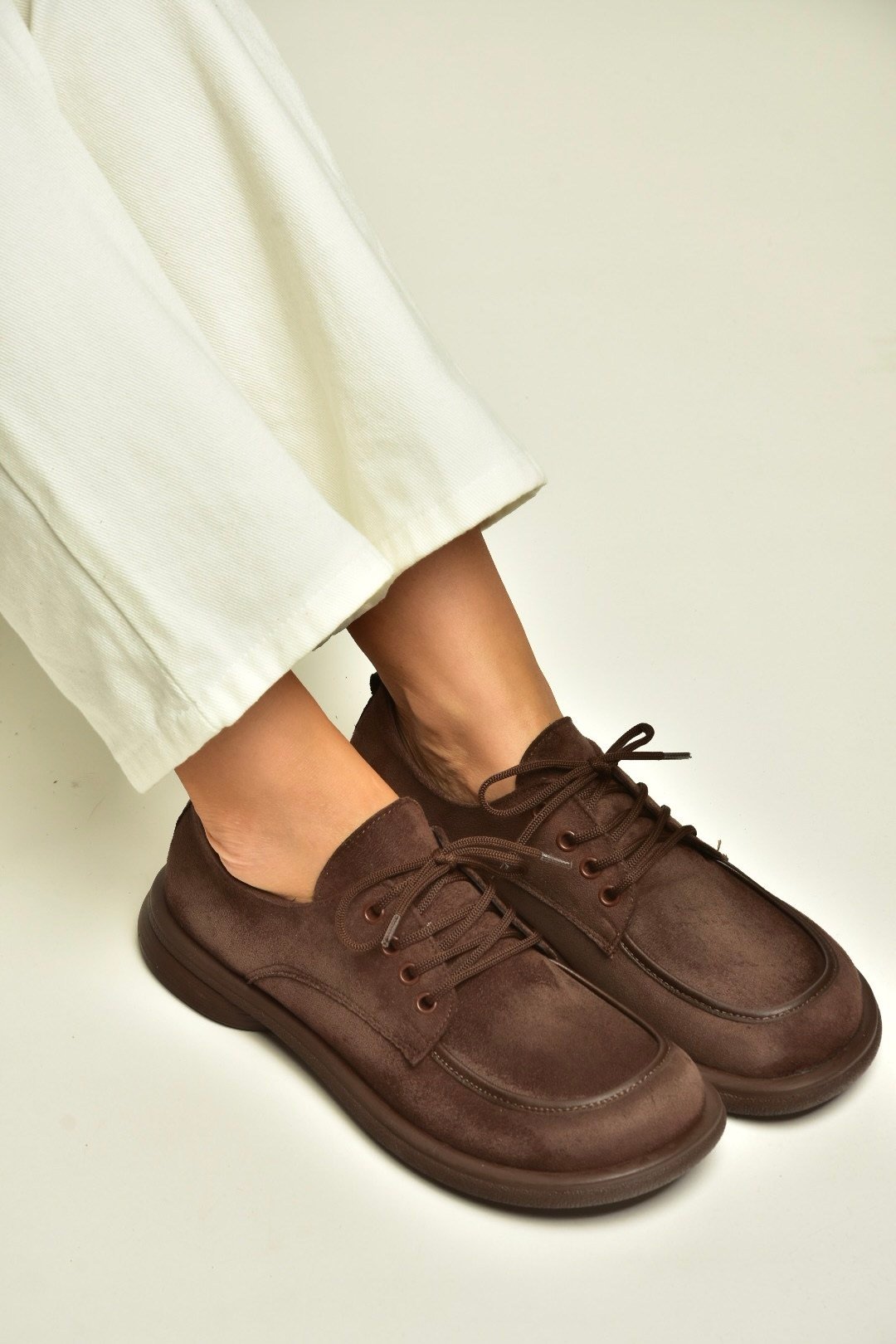 Z996161002 Kahverengi Süet Bağcıklı Mosen Burunlu Casual Comfort Ayakkabı