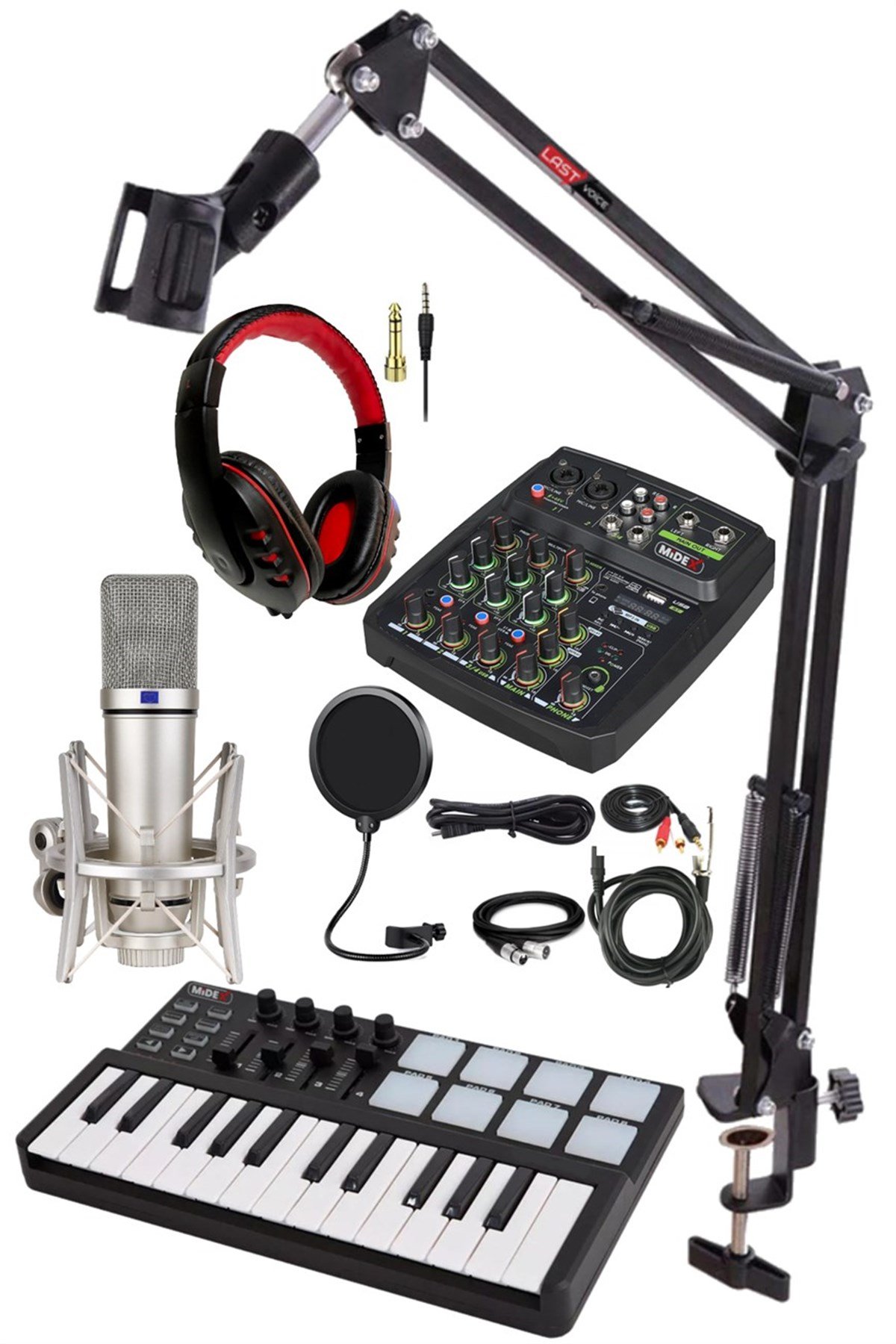 Stüdyo Ekipmanları Midi Live Paket-3 Ses Kartlı Mikser Midi Klavye CX1 Mikrofon Kulaklık