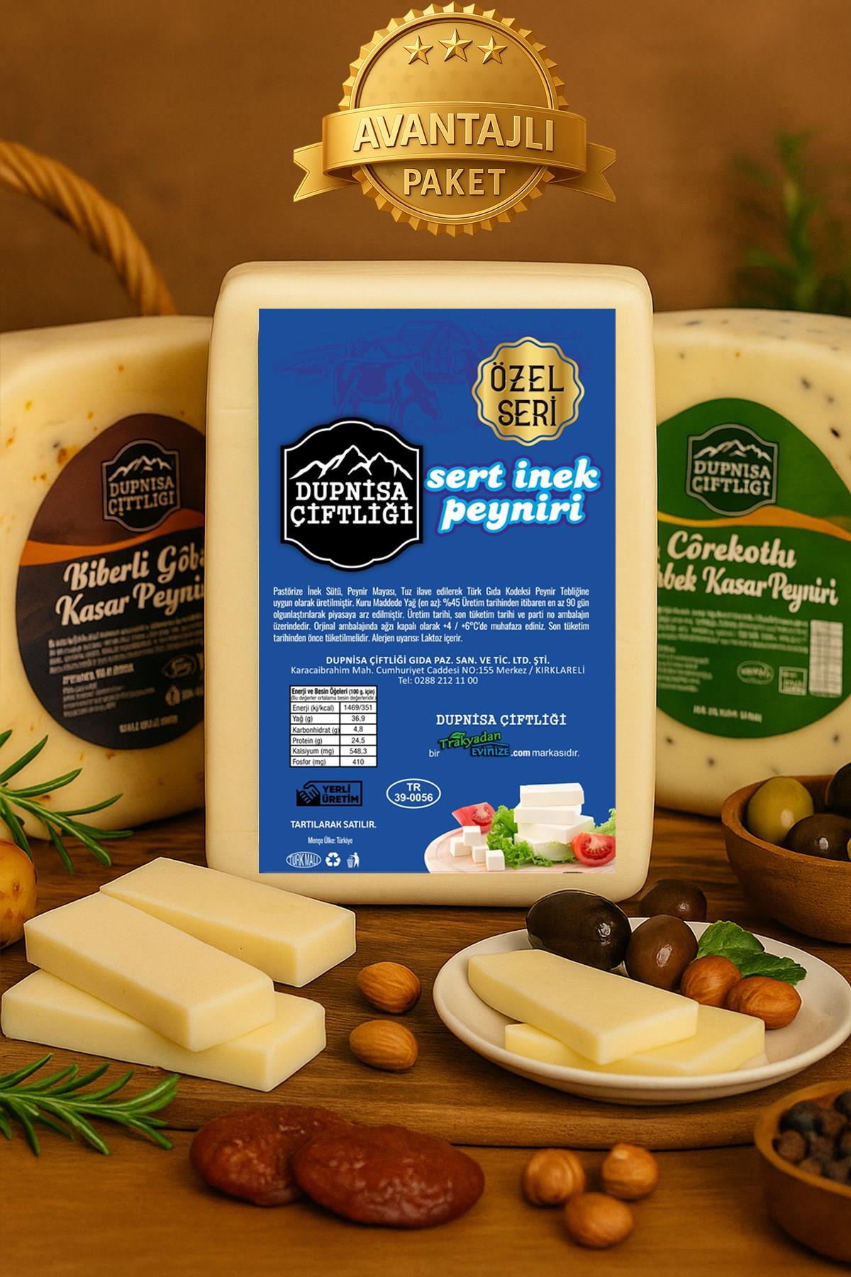 PackagesDupnisa Çiftliği3’lü Seçkin Peynir Paketi: Sert İnek Peyniri – Çörekotlu & Biberli Göbek Kaşar