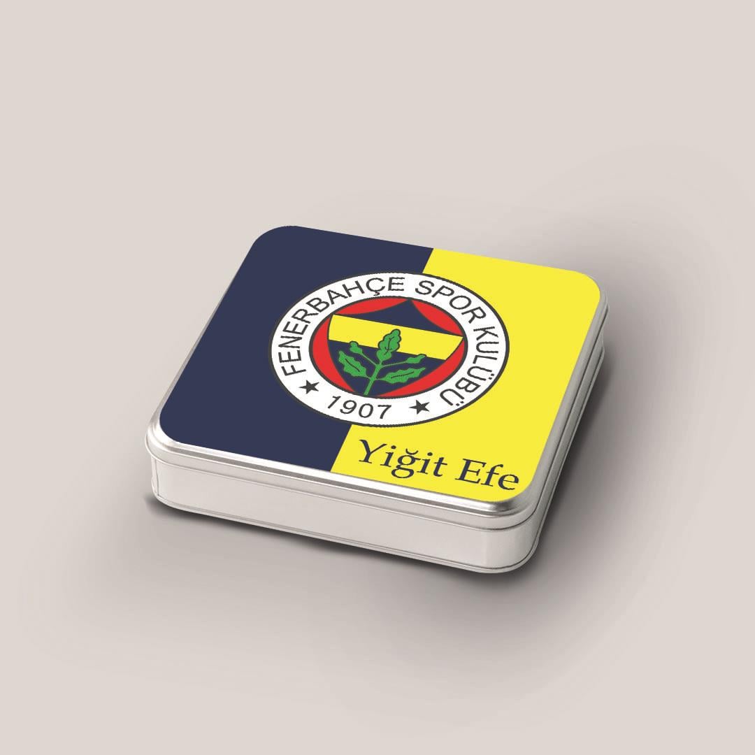 32 Adetli Sarı Lacivert Fenerbahçe Amblem Desenli Taraftar Bebek Metal Kutu Madlen