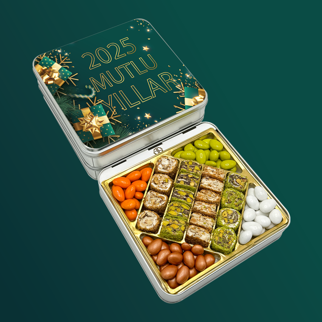 Yılbaşı Hediyeleri Yeşil Desenli Baklava Lokum & Draje