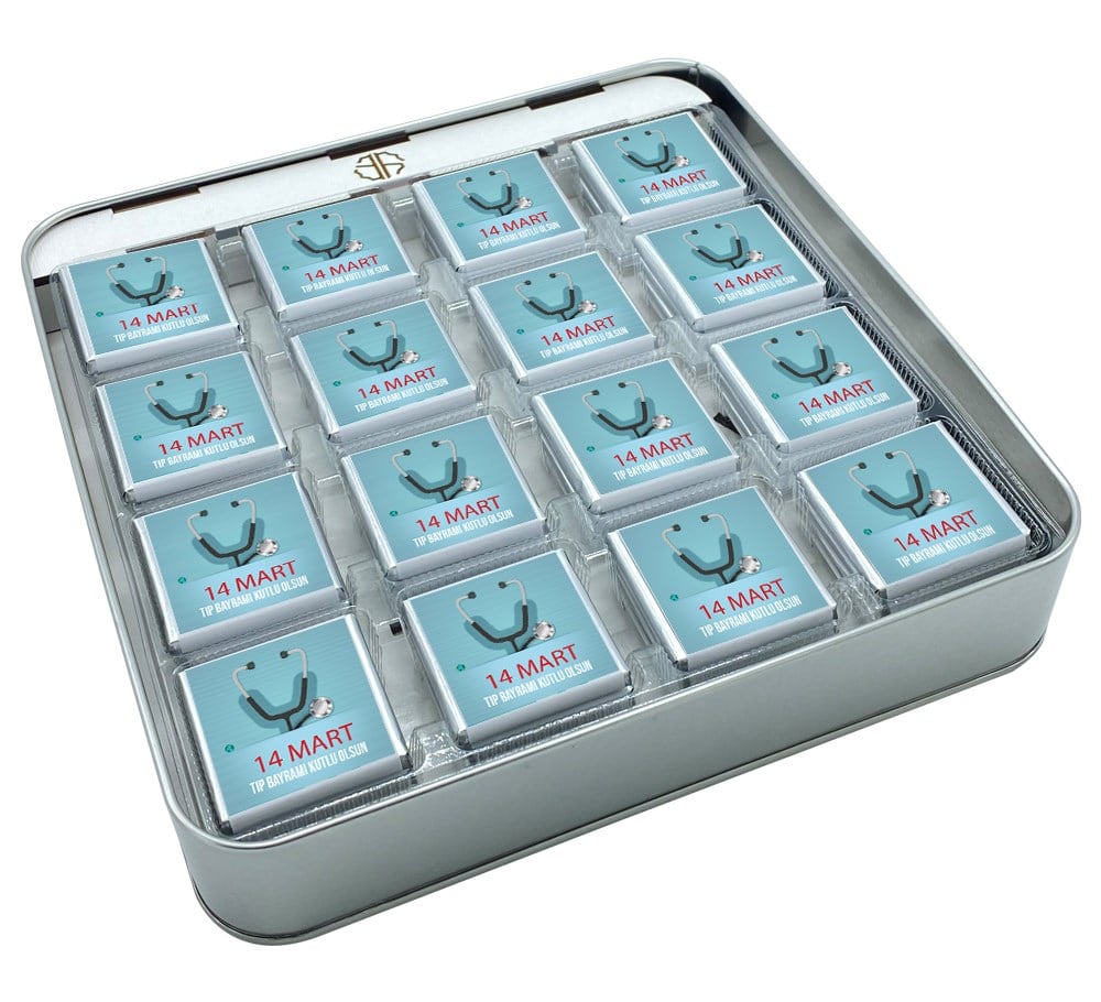 14 Mart Özel Tıp Bayramı Madlen Çikolata (Metal Kutusu)