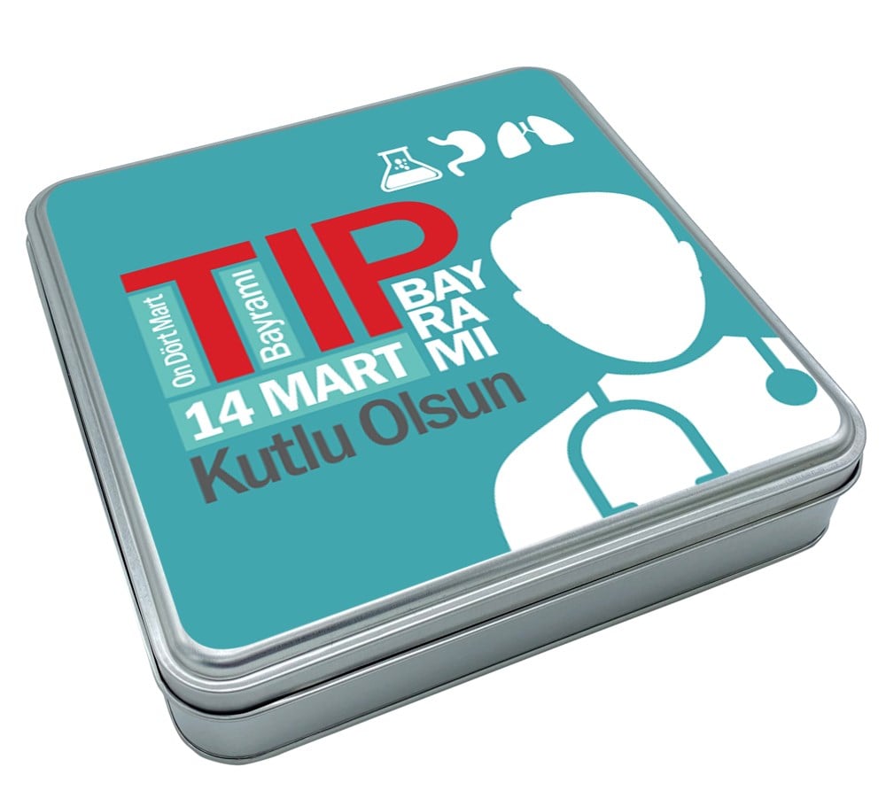 14 Mart Tıp Bayramı Hediyesi Madlen Çikolata  Metal Kutu (48 Adet)