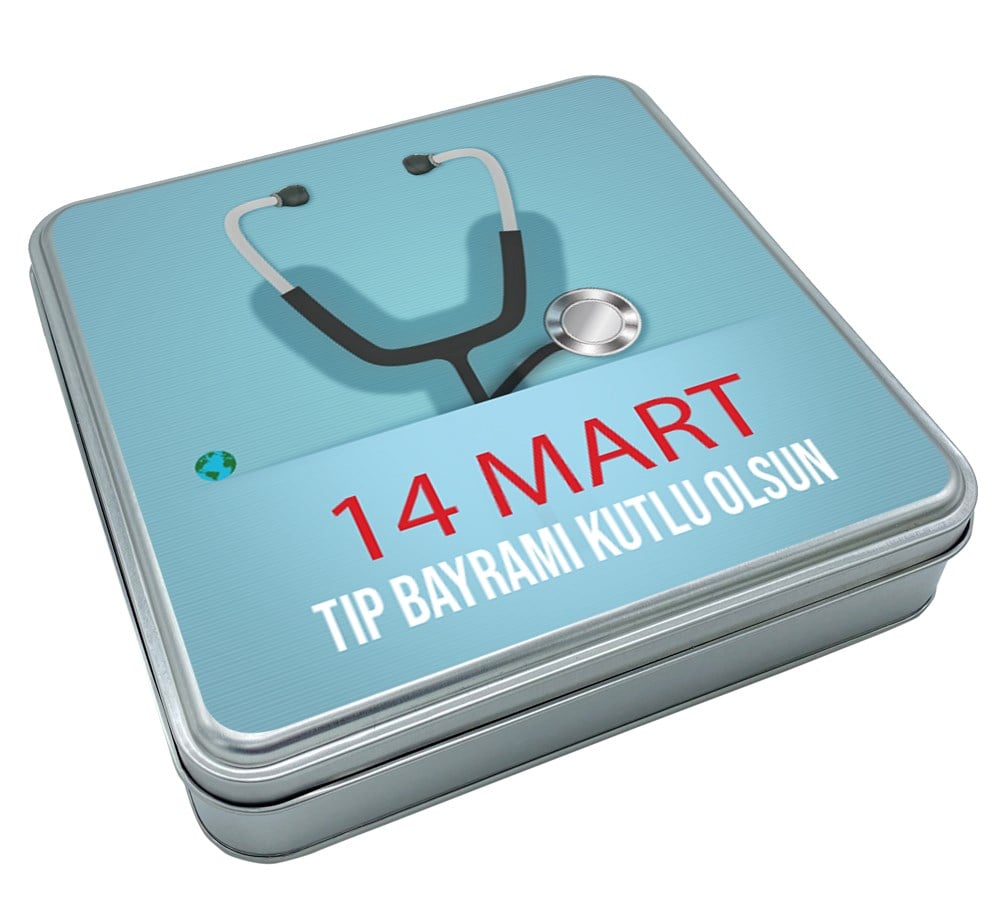 14 Mart Tıp Bayramı Mesajı Madlen Çikolata Metal Kutu (48 Adet)