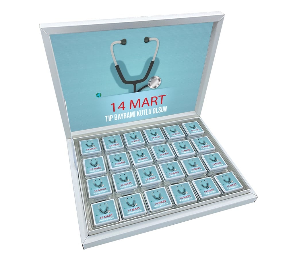 14 Mart Tıp Bayramı Mesajı Madlen Çikolata Büyük Sunum Kutulu (48 Adet)