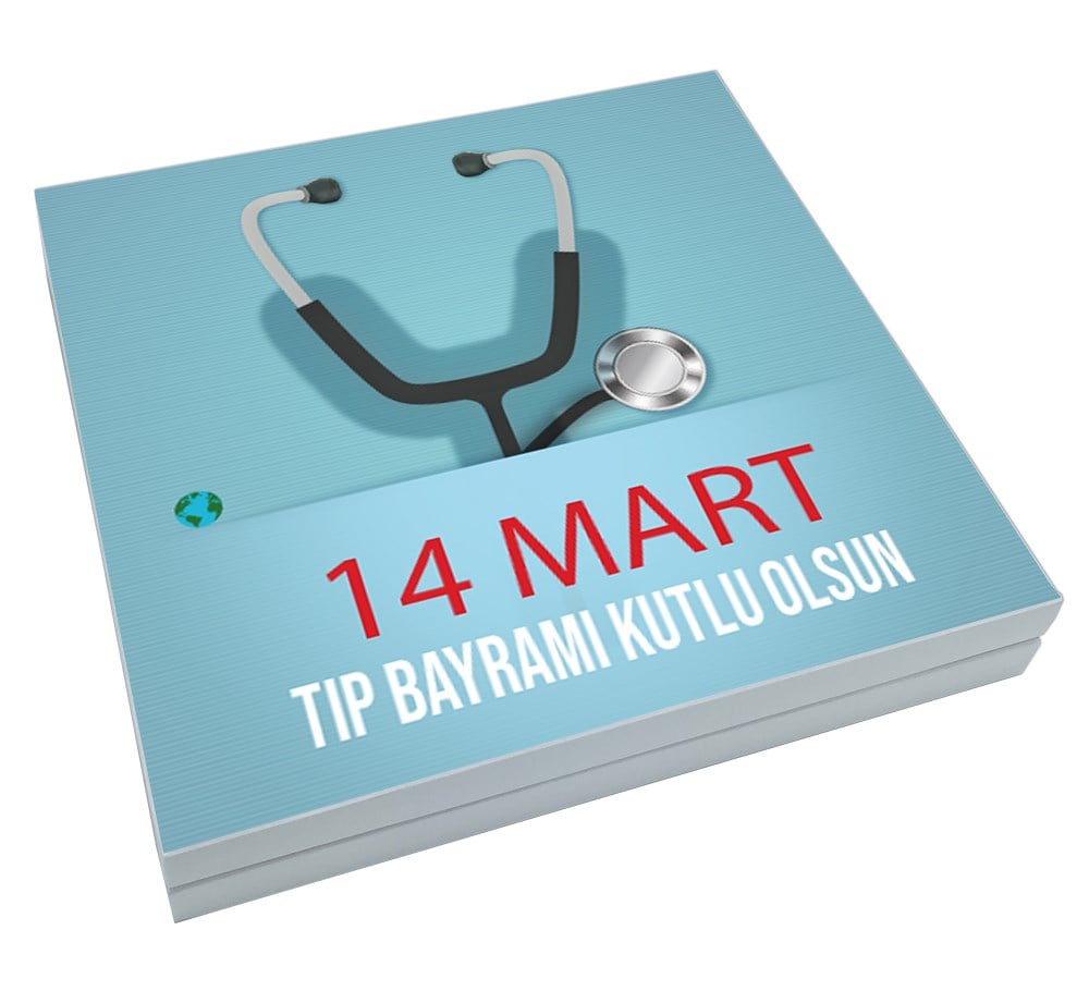14 Mart Tıp Bayramı Mesajı Yaldızlı Çikolata Sunum Kutulu