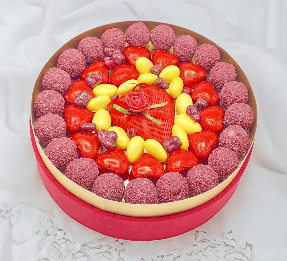 Anneler Günü Çikolatası Yuvarlak Kırmızı Pileli Kutu