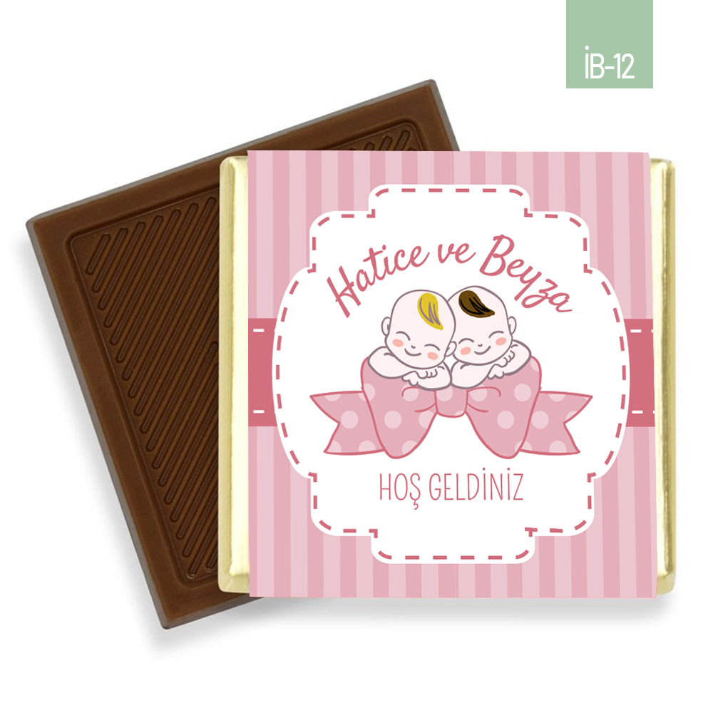 Çerçeve Desenli İkiz Kız Bebek Çikolatası (45 Adet)