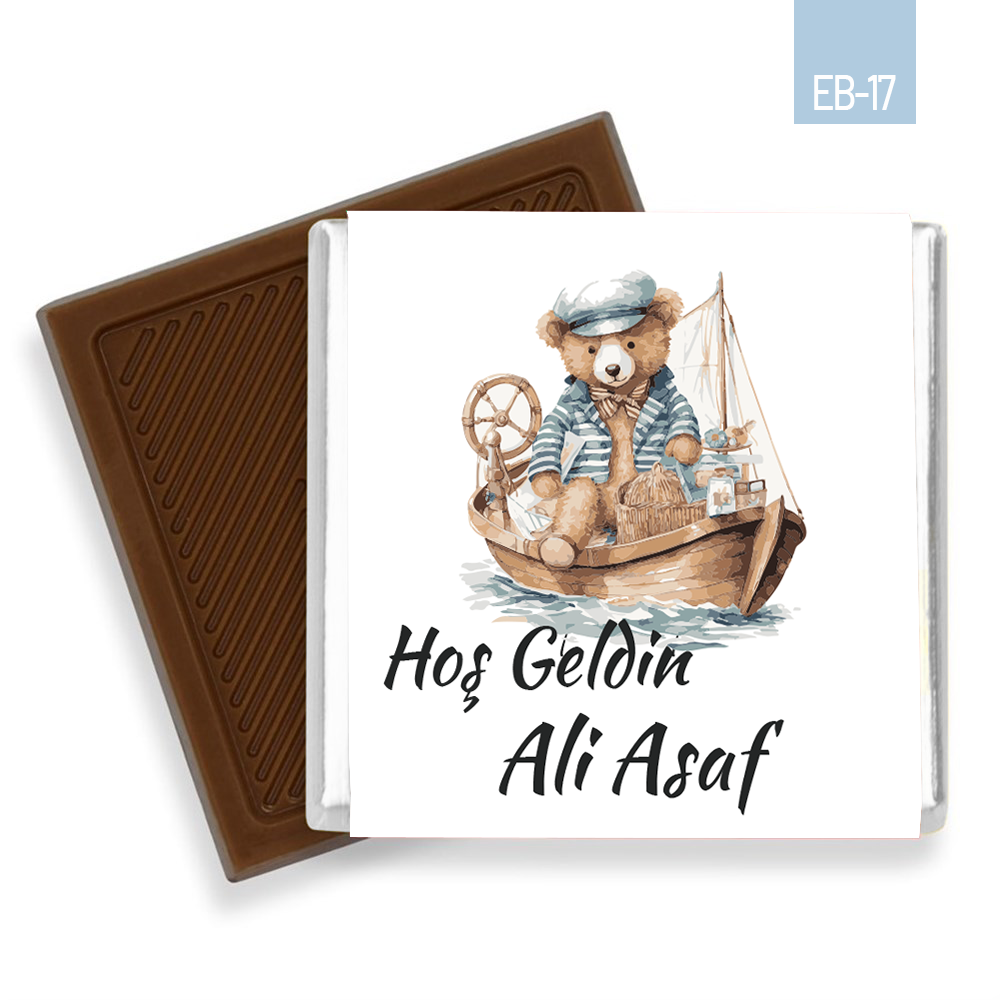 Gemici Ayıcık Desenli Erkek Bebek Çikolatası (100 Adet)