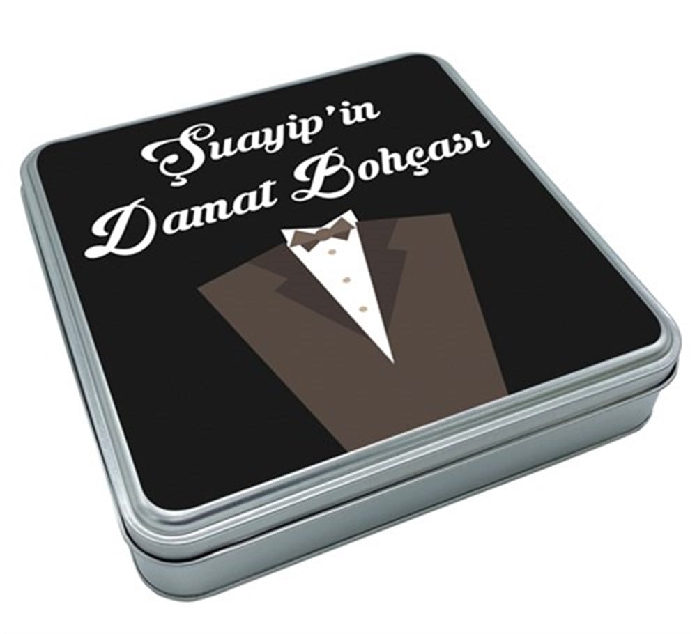 32 Adet Damatlık Desenli Damat Bohçası Çikolatası Metal Kutulu
