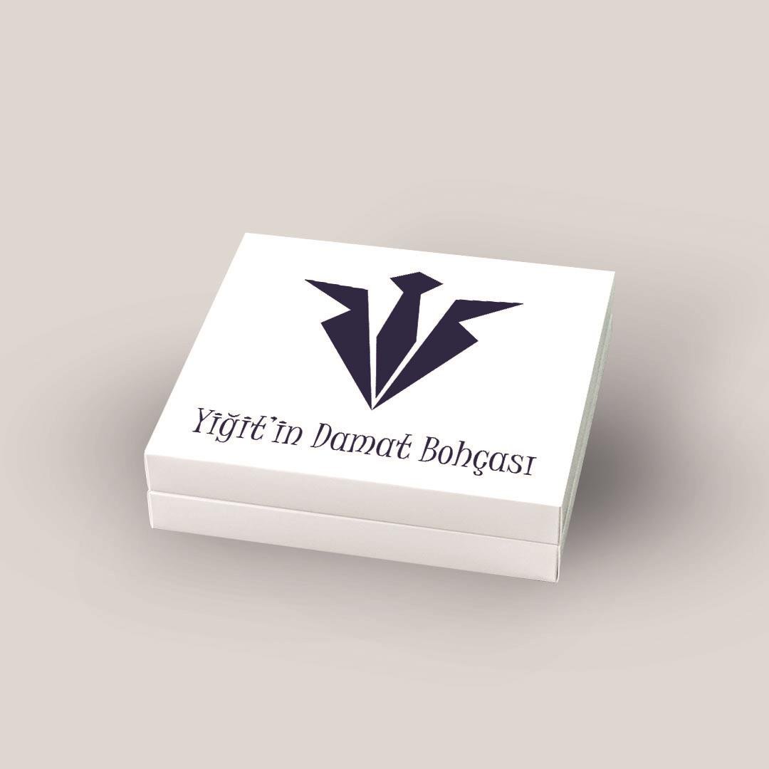 32 Adet Madlen Damat Bohçası Çikolatası Lacivert Smokin Desenli