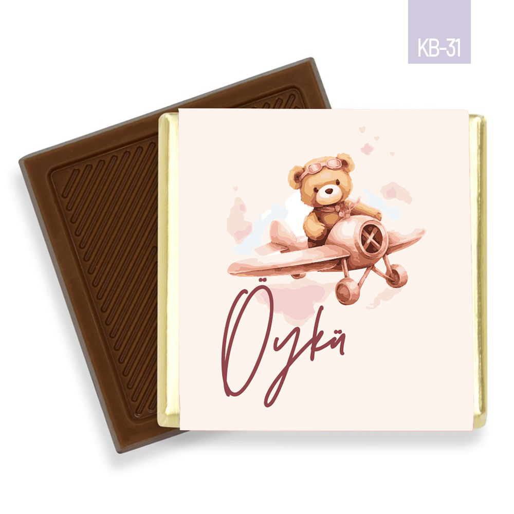 Uçaklı Ayıcık Desenli Kız Bebek Çikolatası (100 Adet)