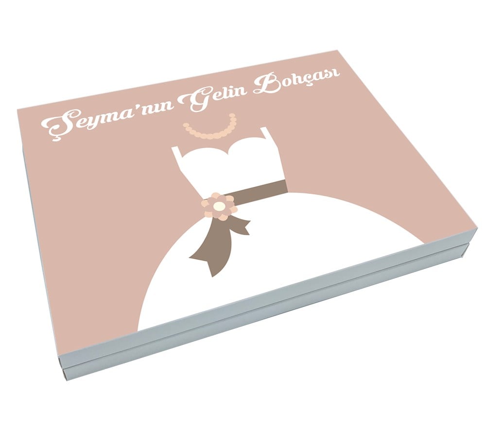 48 Adet Gelinlik Desenli Gelin Bohçası Çikolatası Büyük Sunum Kutulu