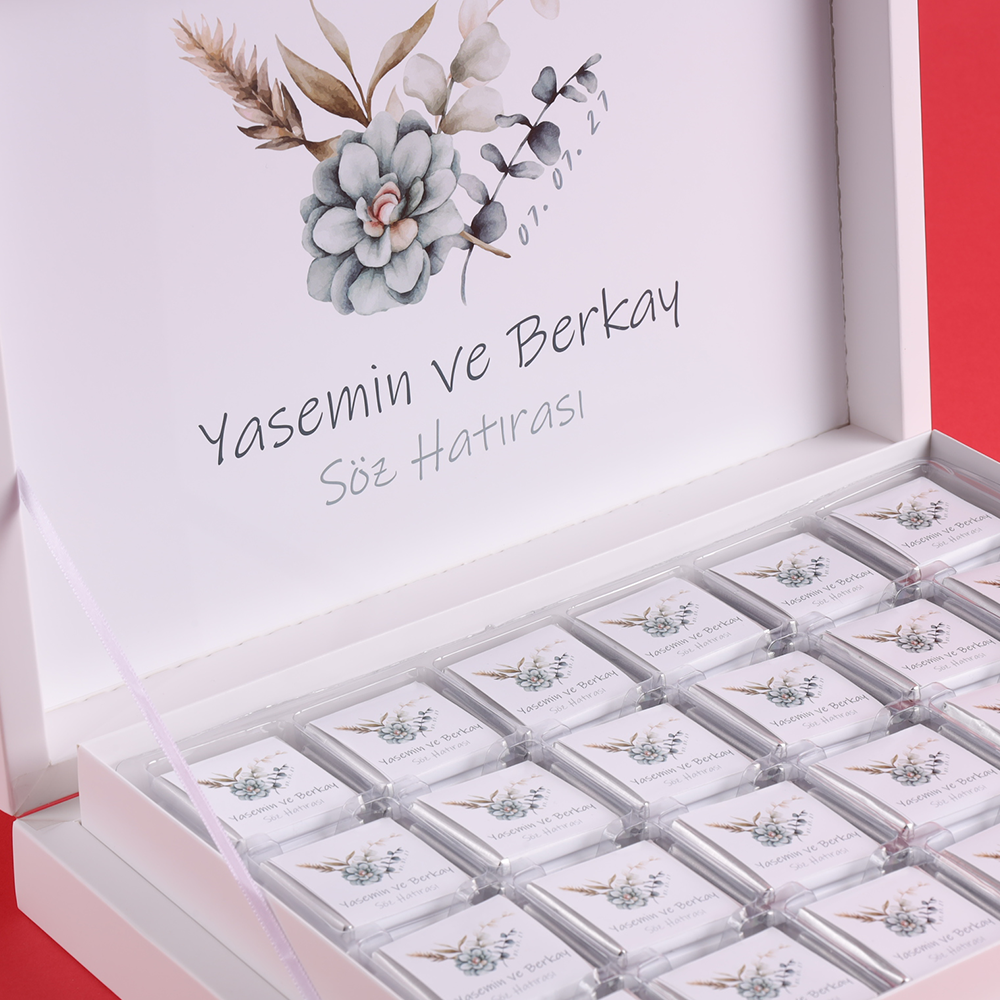 72 Adetli Gül ve Yaprak Desenli Nişan Çikolata Kutusu