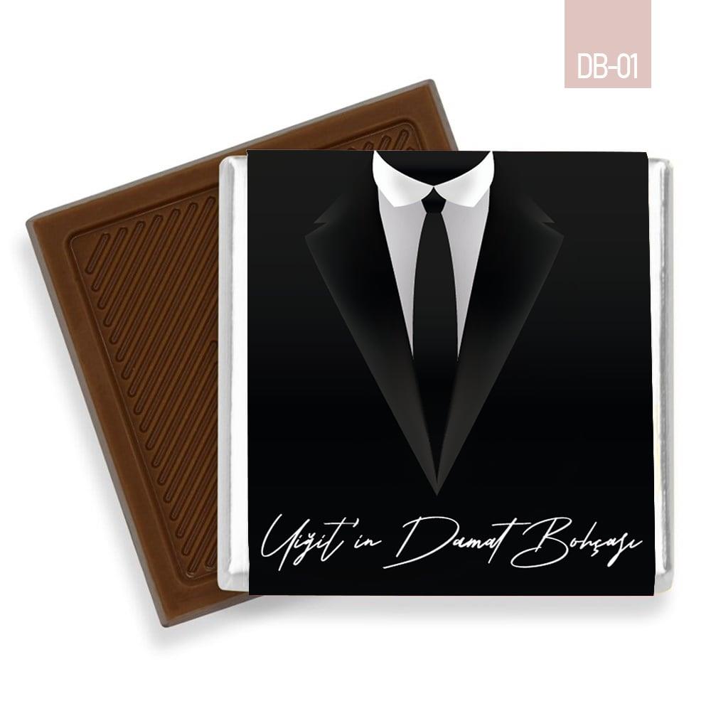 32 Adet Madlen Damat Bohçası Çikolatası Siyah Damatlık Desenli