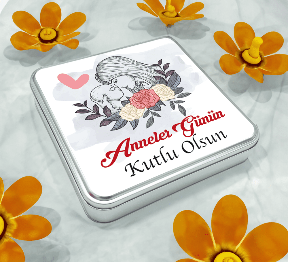 Anneler Günü Hediyesi Gül Desenli Truff Çikolata & Draje Metal Kutu