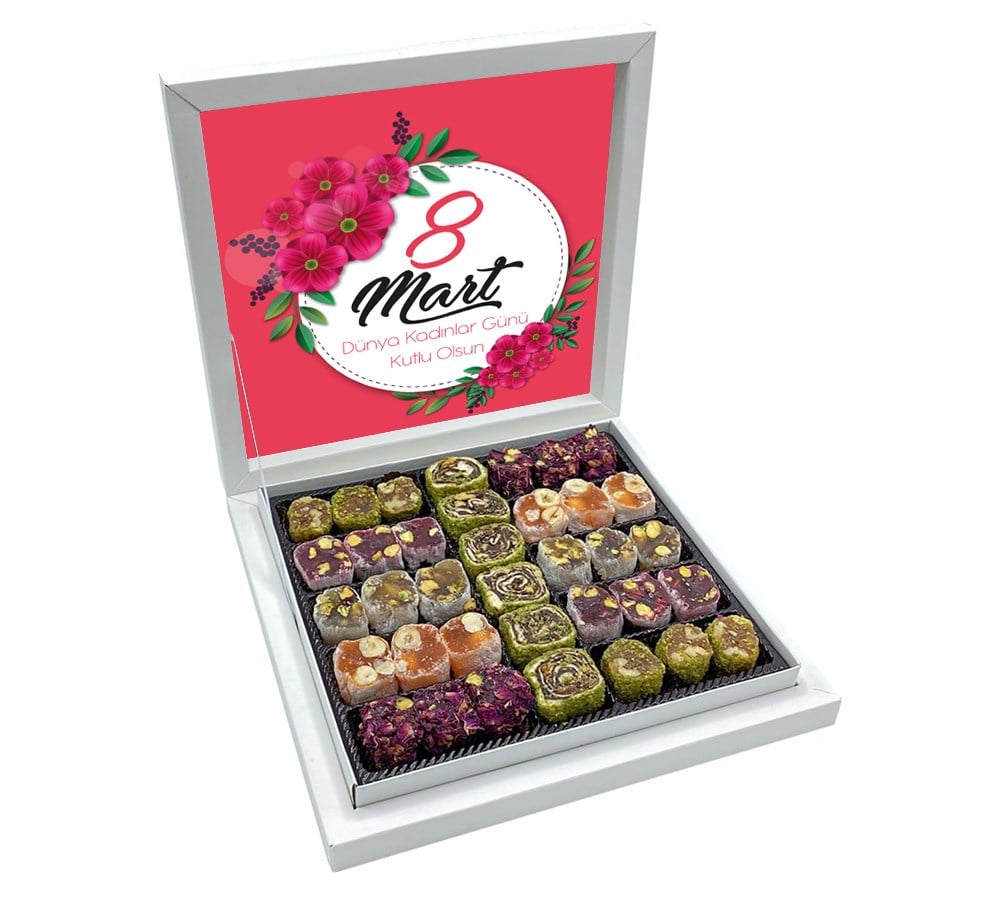 8 Mart Dünya Kadınlar Günü Pembe Çiçekli Special Lokum