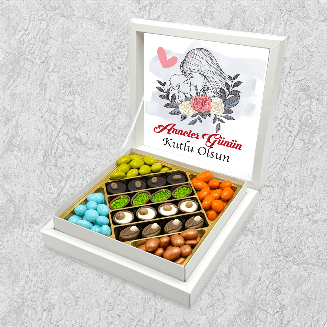 Anneler Günü Hediyesi Gül Desenli Karışık Special Çikolata & Draje Sunum Kutulu