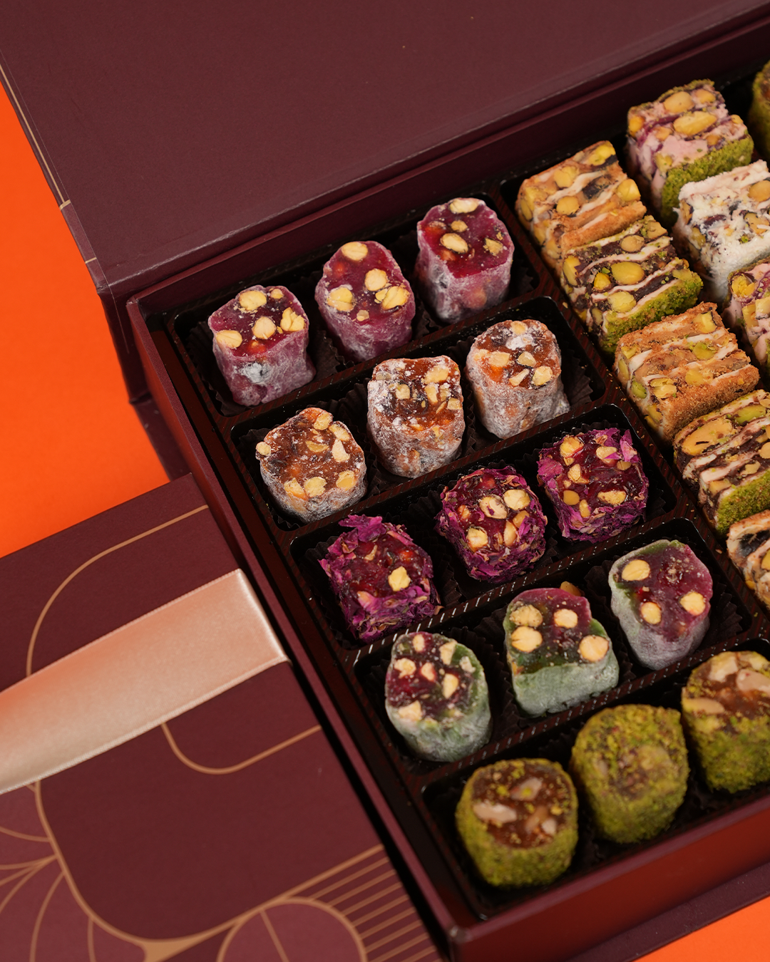 Şerit Baklava Lokum Bordo Kitapçık Kutu