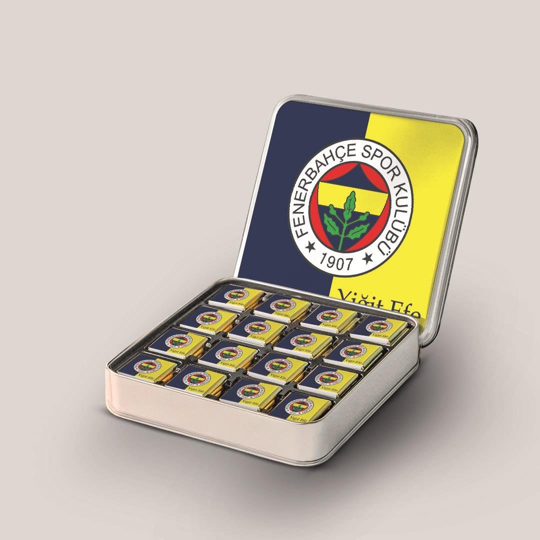 32 Adetli Sarı Lacivert Fenerbahçe Amblem Desenli Taraftar Bebek Metal Kutu Madlen