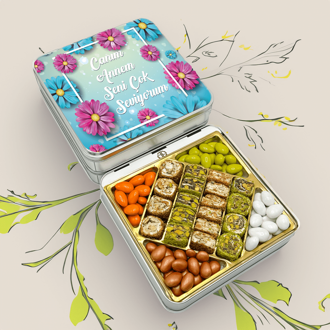 Anneler Günü Hediyesi Papatya Desenli Baklava Lokum & Draje