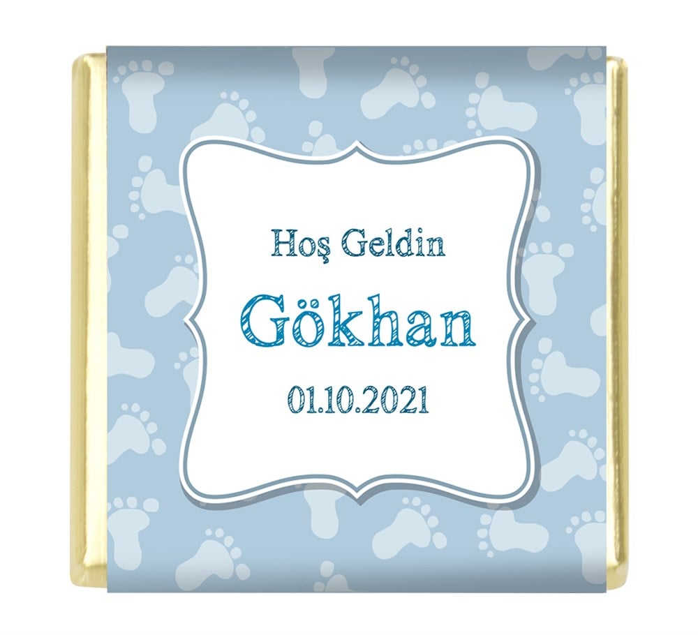 Ayak İzi Motifli Erkek Bebek Çikolatası (32 Adet)