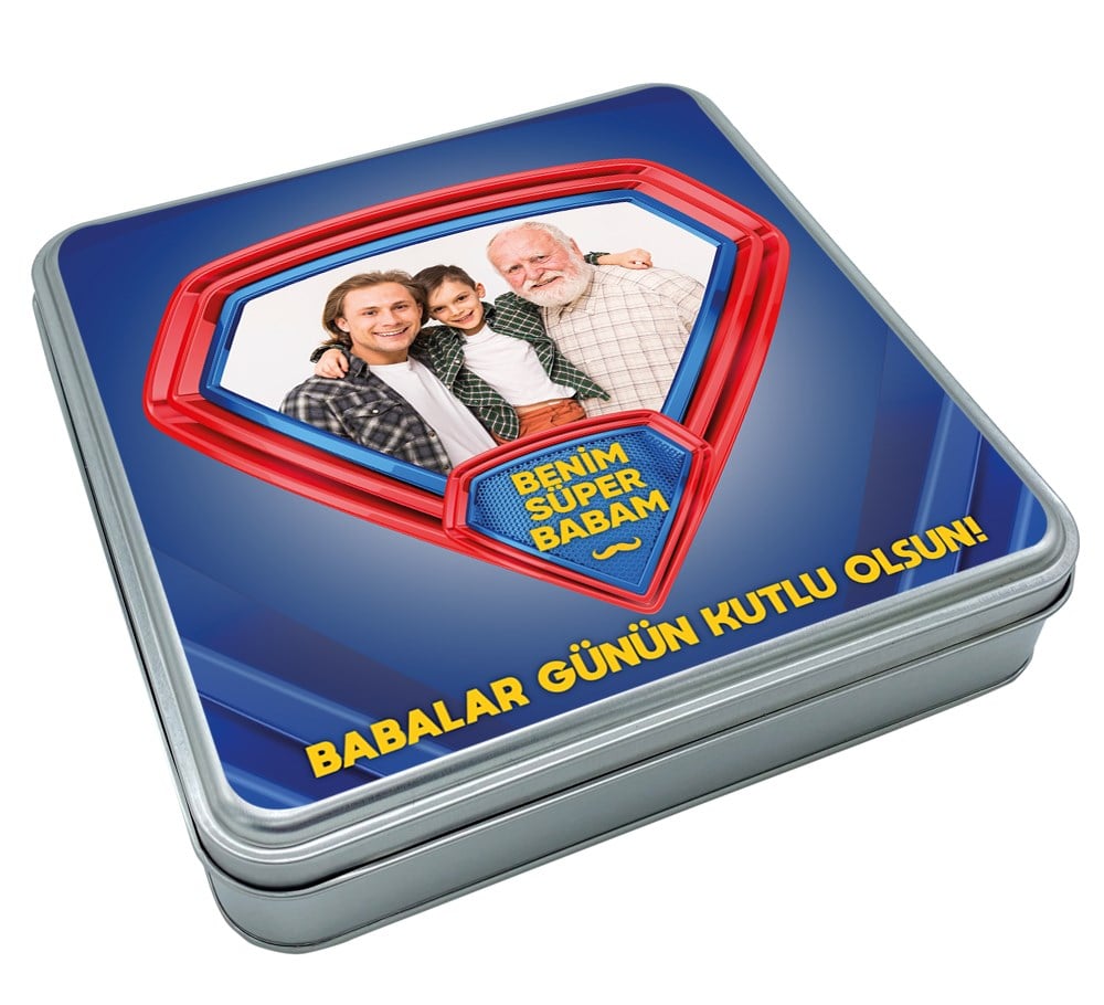 Babalar Günü Hediyesi Fotoğraf Baskılı Madlen Çikolata 32 Adet Metal Kutu