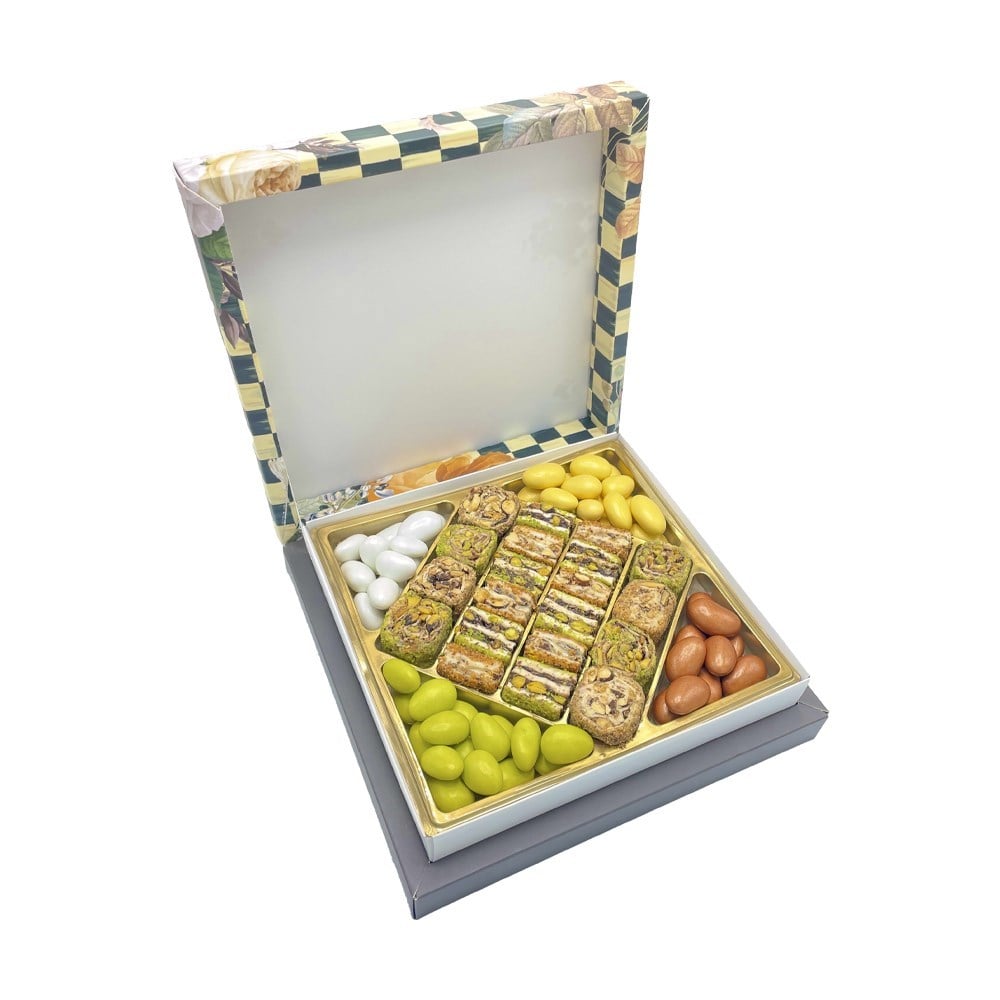 Baklava ve Sarma Lokum + Draje Çiçekli Dama Kutu