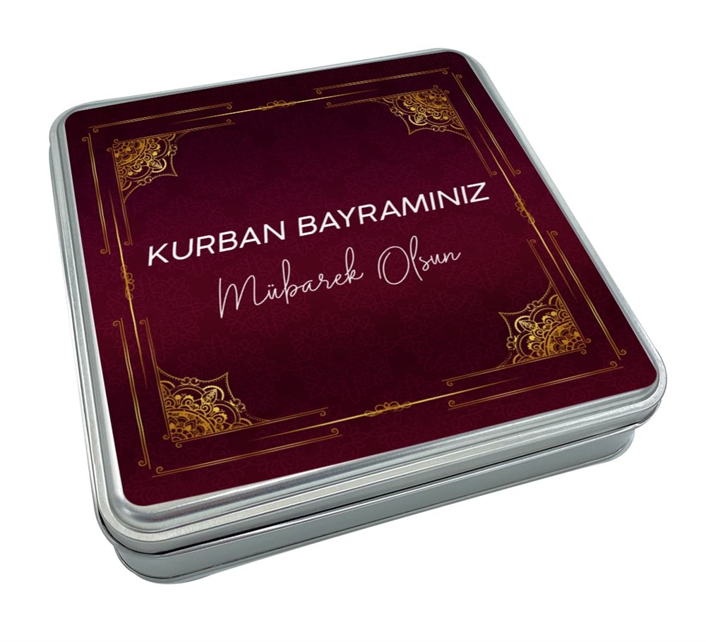 Bordo Avangard Desen Kurban Bayramı Truf Çikolata Metal Kutu