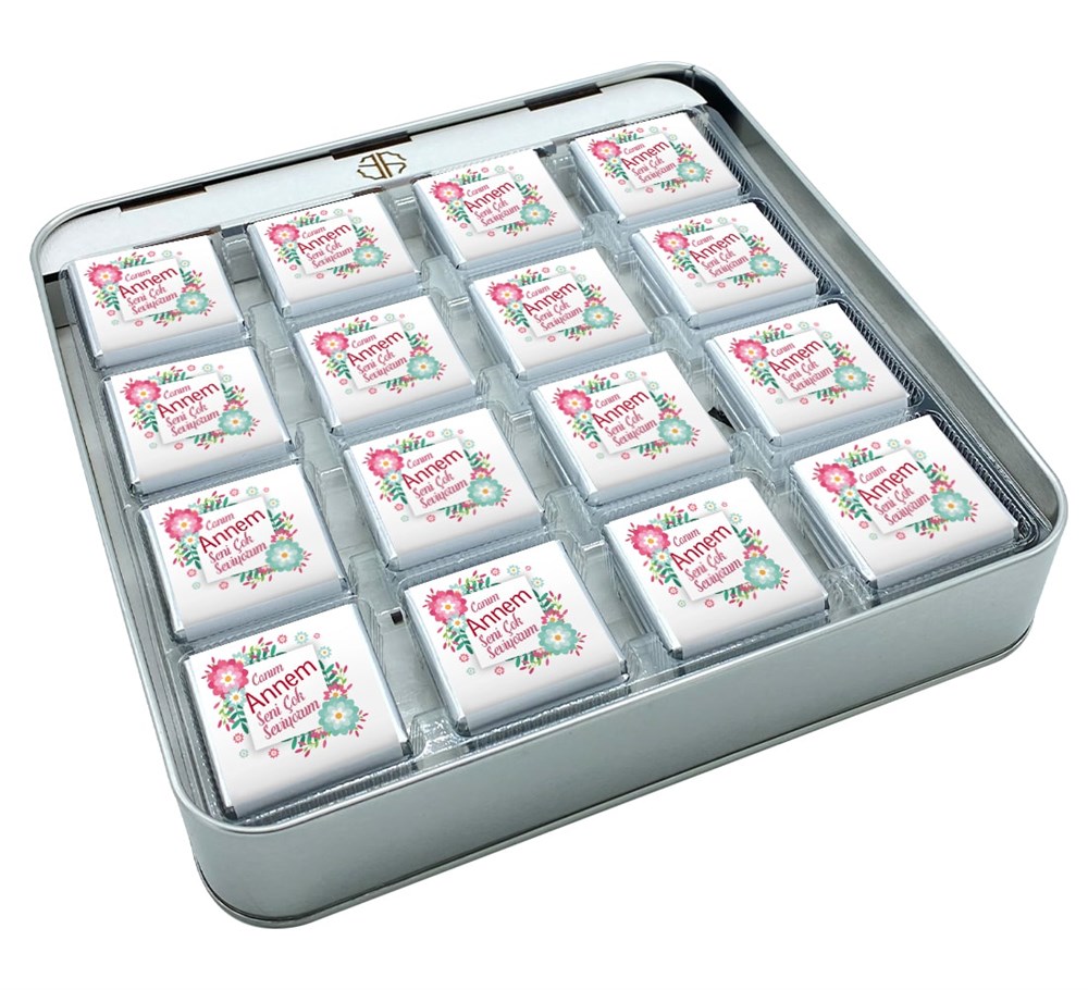 Çiçek Desenli Anneler Günü Çikolatası Madlen Metal Kutu