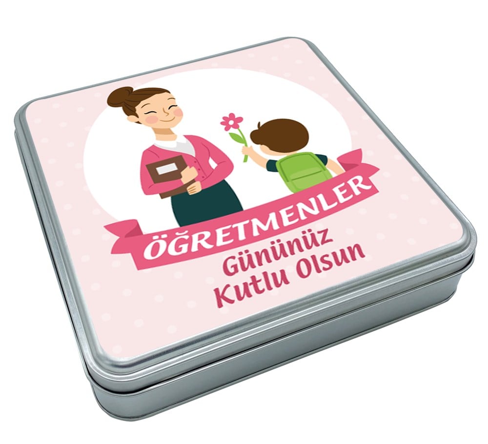 Çiçek Desenli Hediyelik Öğretmenler Günü Madlen Çikolata Metal Kutu (32 Adet)