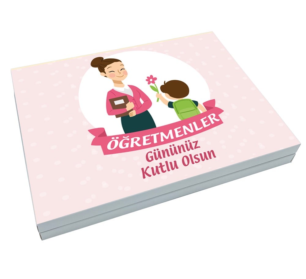 Çiçek Desenli Hediyelik Öğretmenler Günü Madlen Çikolata Büyük Sunum Kutulu (48 Adet)
